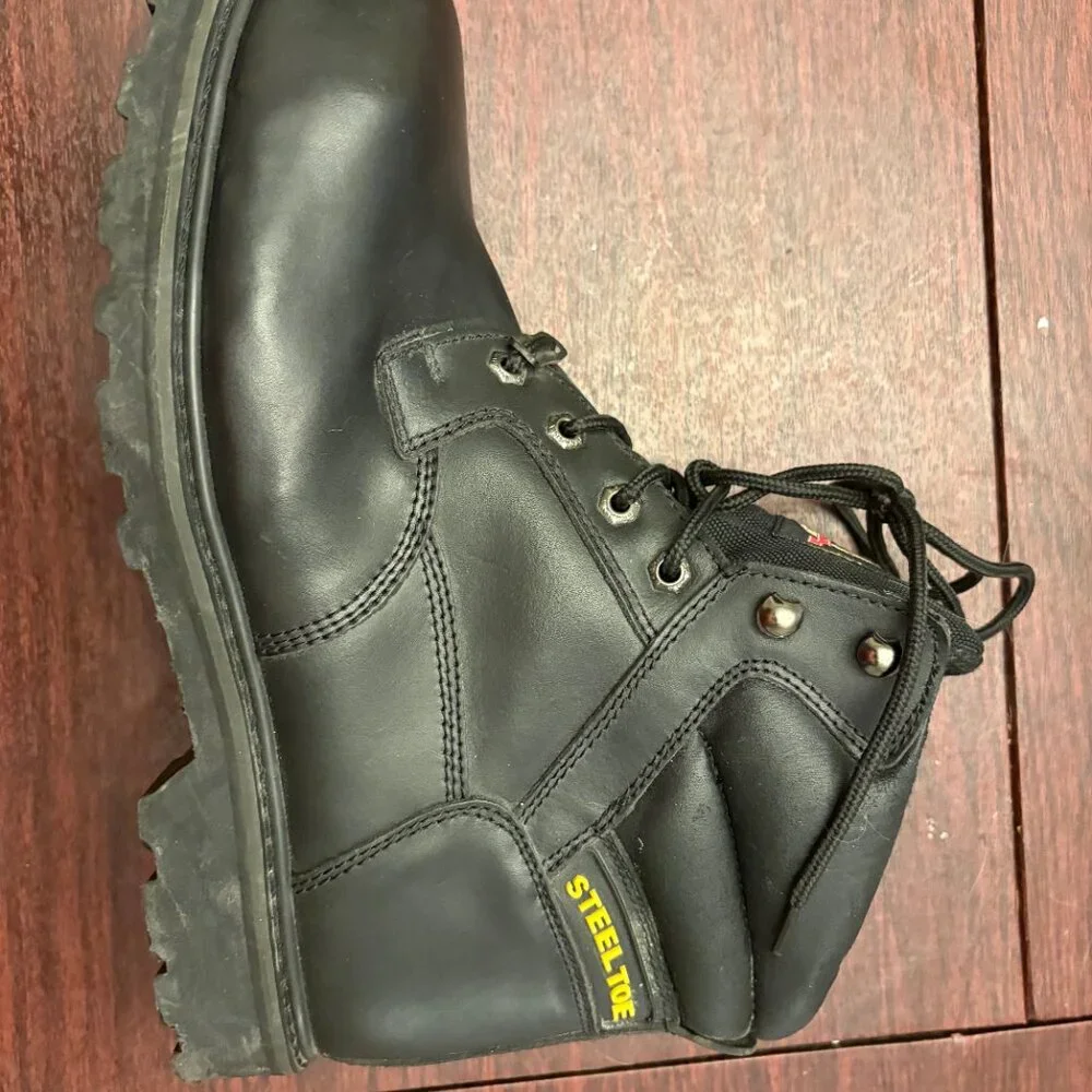 Men's Brahma Black Leather Gus Steel Toe Work Boots Lace Up Size 13 W WIDE - Picture 7 of 10